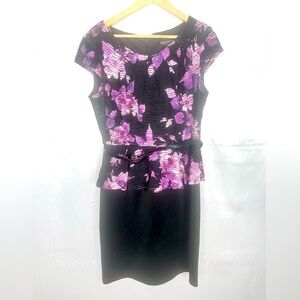Purple and Black‎ Floral Dress Cap sleeve belted size 10